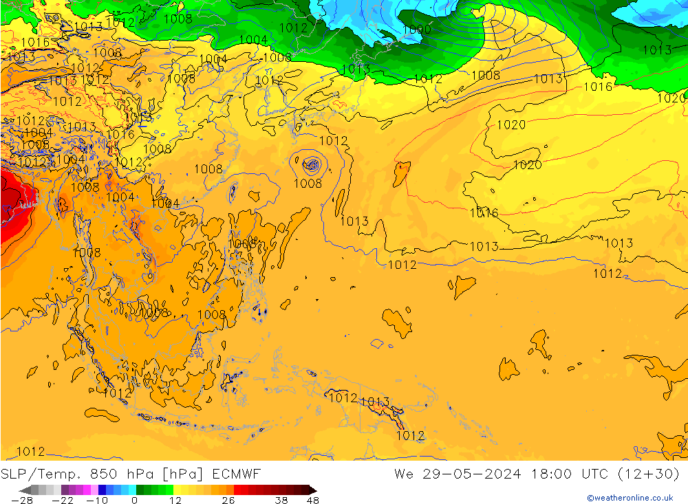 SLP/Temp. 850 hPa ECMWF We 29.05.2024 18 UTC