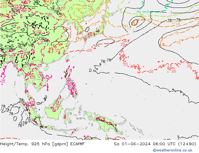 Height/Temp. 925 hPa ECMWF sab 01.06.2024 06 UTC