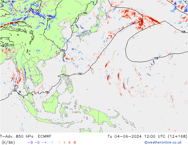 T-Adv. 850 hPa ECMWF Di 04.06.2024 12 UTC