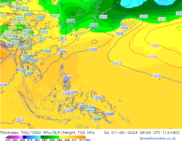 700-1000 hPa Kalınlığı ECMWF Cts 01.06.2024 06 UTC