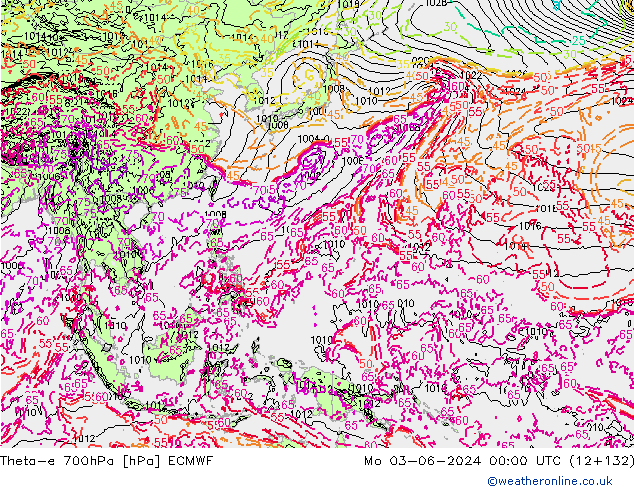 Theta-e 700hPa ECMWF Mo 03.06.2024 00 UTC