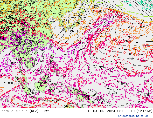 Theta-e 700hPa ECMWF mar 04.06.2024 06 UTC