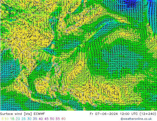 Vento 10 m ECMWF Sex 07.06.2024 12 UTC