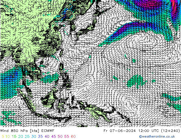 Vento 850 hPa ECMWF Sex 07.06.2024 12 UTC