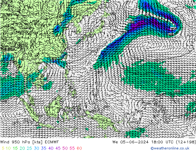 Wind 950 hPa ECMWF St 05.06.2024 18 UTC