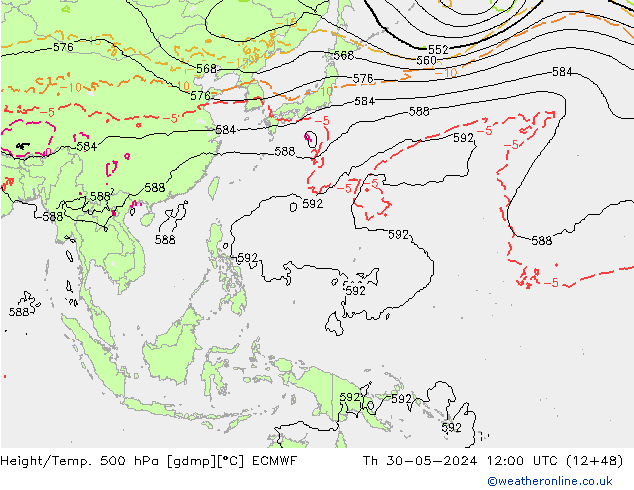 Z500/Rain (+SLP)/Z850 ECMWF  30.05.2024 12 UTC