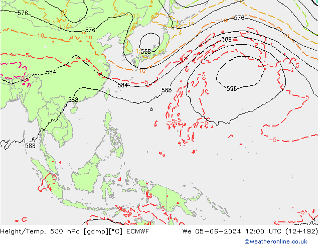 Z500/Rain (+SLP)/Z850 ECMWF mer 05.06.2024 12 UTC