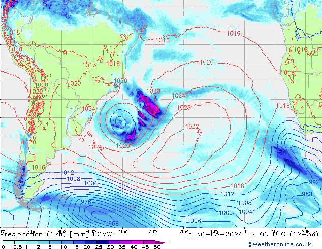 Precipitazione (12h) ECMWF gio 30.05.2024 00 UTC