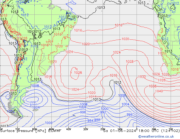 Pressione al suolo ECMWF sab 01.06.2024 18 UTC