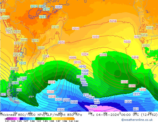 Dikte 850-1000 hPa ECMWF di 04.06.2024 06 UTC