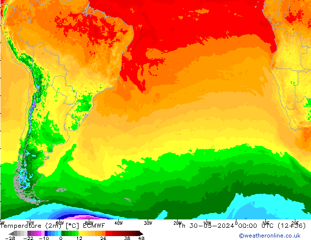 карта температуры ECMWF чт 30.05.2024 00 UTC