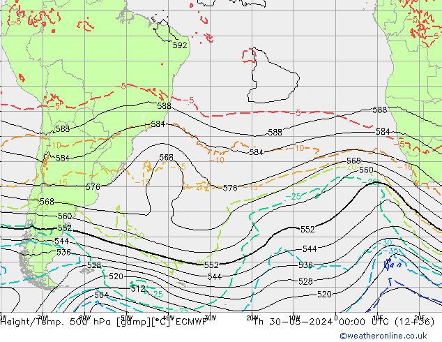 Z500/Rain (+SLP)/Z850 ECMWF gio 30.05.2024 00 UTC