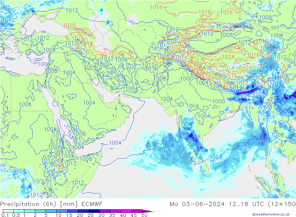 Precipitação (6h) ECMWF Seg 03.06.2024 18 UTC