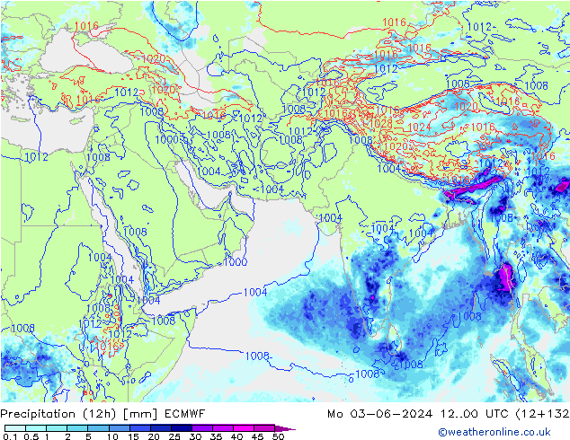 Precipitazione (12h) ECMWF lun 03.06.2024 00 UTC