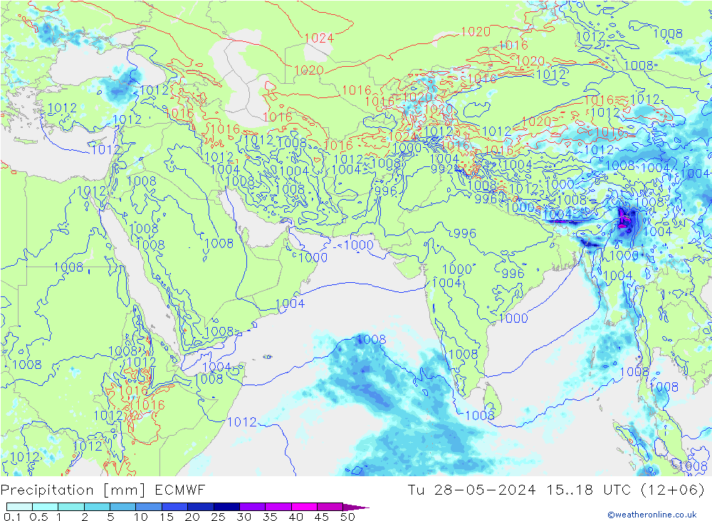 Precipitation ECMWF Tu 28.05.2024 18 UTC