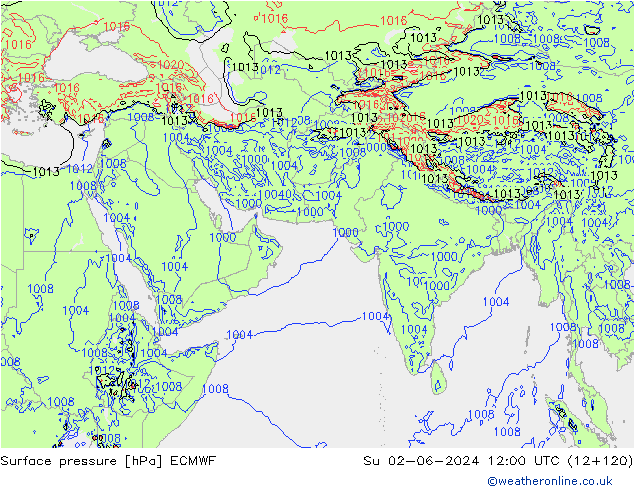 Pressione al suolo ECMWF dom 02.06.2024 12 UTC