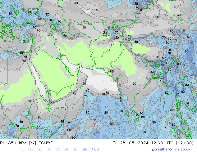 RH 850 hPa ECMWF Tu 28.05.2024 12 UTC