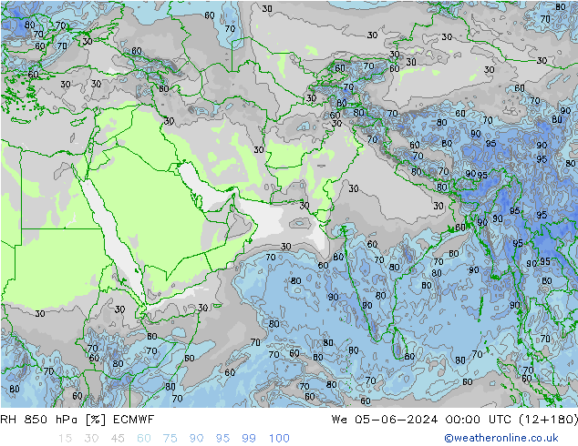 RH 850 hPa ECMWF śro. 05.06.2024 00 UTC