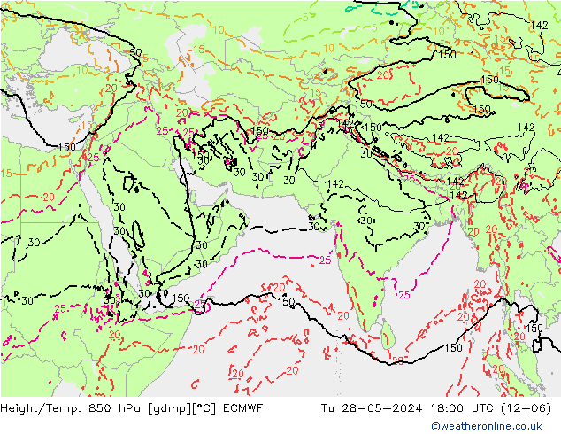 Z500/Yağmur (+YB)/Z850 ECMWF Sa 28.05.2024 18 UTC