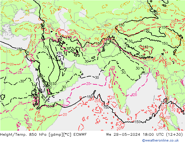 Géop./Temp. 850 hPa ECMWF mer 29.05.2024 18 UTC