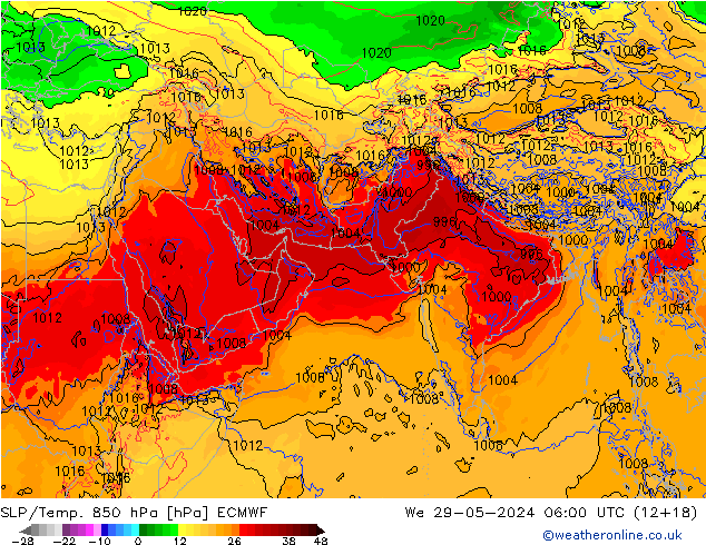 SLP/Temp. 850 hPa ECMWF We 29.05.2024 06 UTC