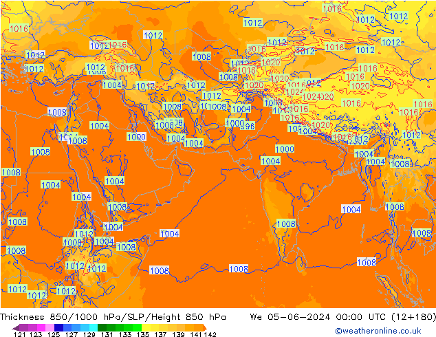 Thck 850-1000 hPa ECMWF Qua 05.06.2024 00 UTC