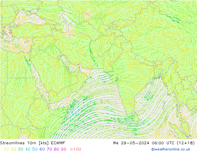 Stroomlijn 10m ECMWF wo 29.05.2024 06 UTC