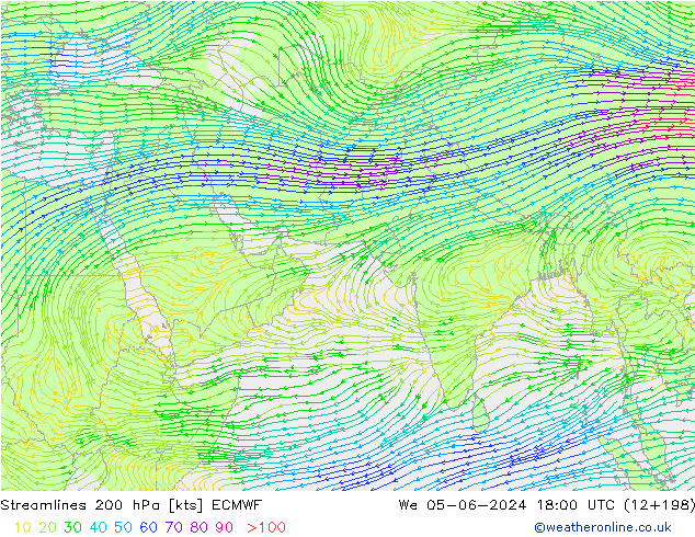 Streamlines 200 hPa ECMWF St 05.06.2024 18 UTC