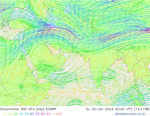 Streamlines 300 hPa ECMWF Su 02.06.2024 00 UTC