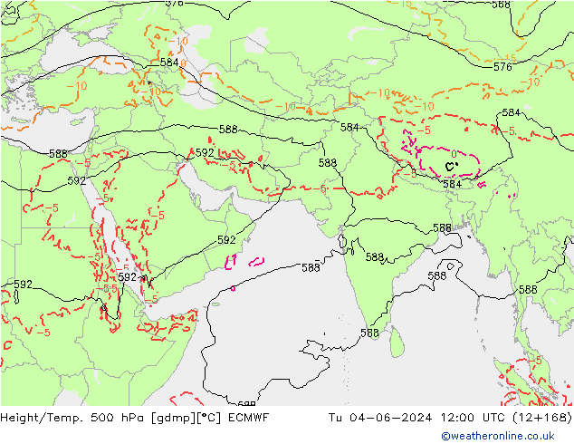 Z500/Rain (+SLP)/Z850 ECMWF Tu 04.06.2024 12 UTC