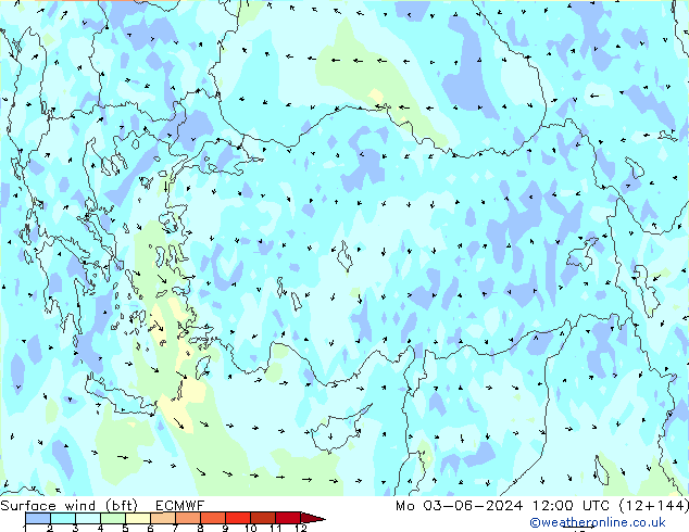 ве�Bе�@ 10 m (bft) ECMWF пн 03.06.2024 12 UTC