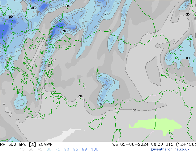 RH 300 hPa ECMWF We 05.06.2024 06 UTC