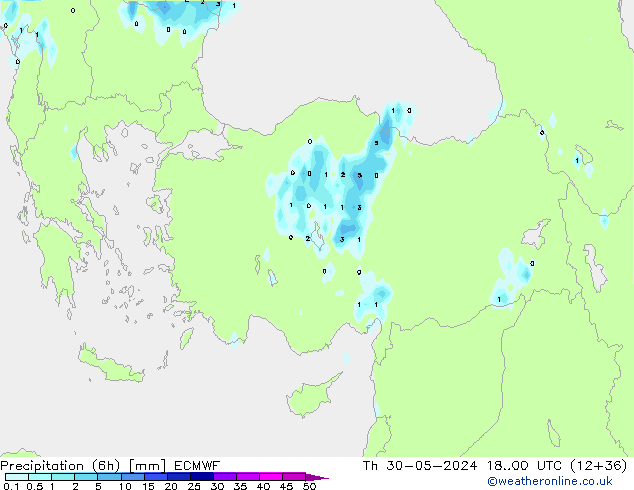 Precipitation (6h) ECMWF Th 30.05.2024 00 UTC