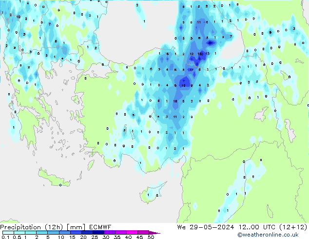 Precipitación (12h) ECMWF mié 29.05.2024 00 UTC