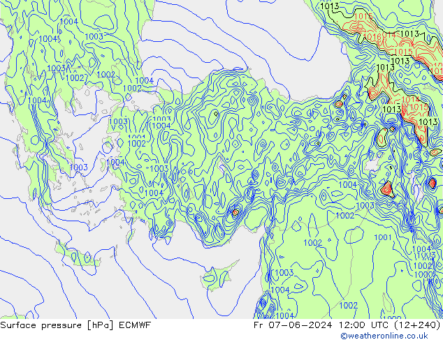 Atmosférický tlak ECMWF Pá 07.06.2024 12 UTC