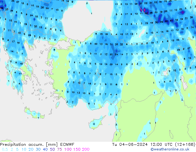 Precipitation accum. ECMWF  04.06.2024 12 UTC