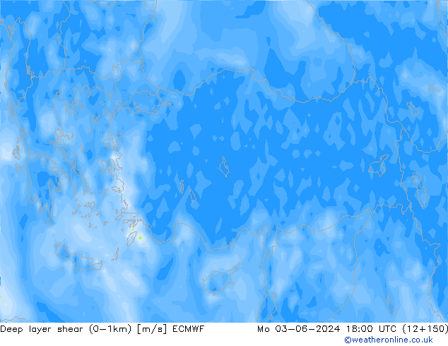 Deep layer shear (0-1km) ECMWF Seg 03.06.2024 18 UTC