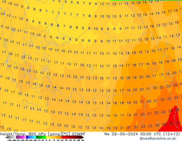 Z500/Yağmur (+YB)/Z850 ECMWF Çar 29.05.2024 00 UTC