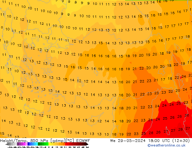 Z500/Rain (+SLP)/Z850 ECMWF We 29.05.2024 18 UTC