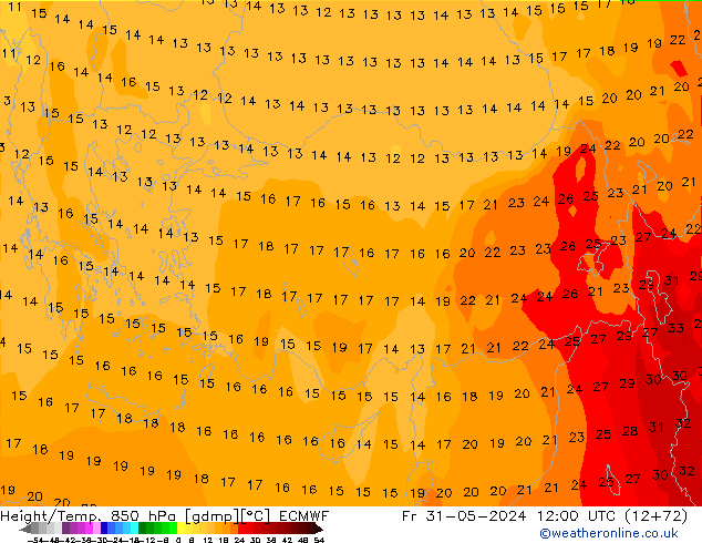 Z500/Rain (+SLP)/Z850 ECMWF Fr 31.05.2024 12 UTC