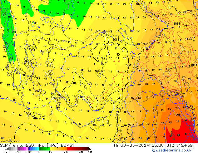 SLP/Temp. 850 hPa ECMWF gio 30.05.2024 03 UTC