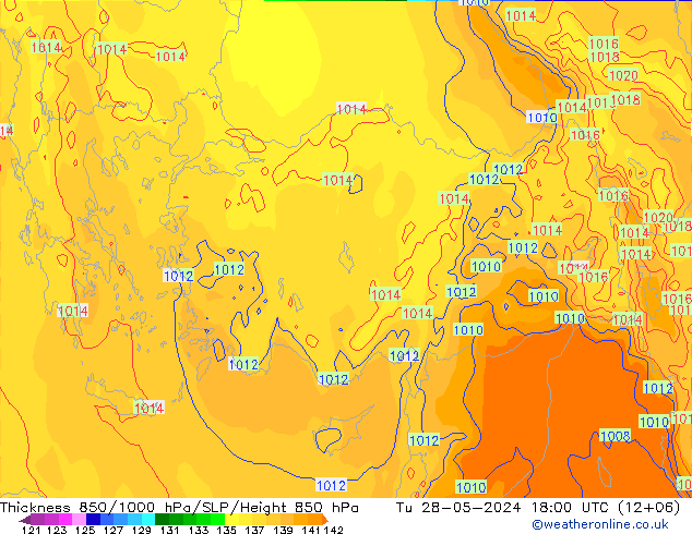 Espesor 850-1000 hPa ECMWF mar 28.05.2024 18 UTC