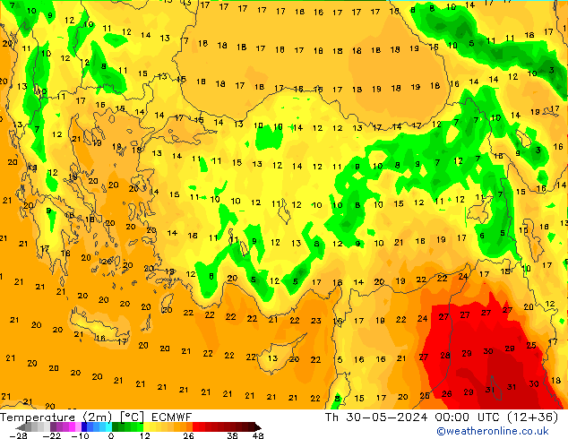 Temperatura (2m) ECMWF jue 30.05.2024 00 UTC