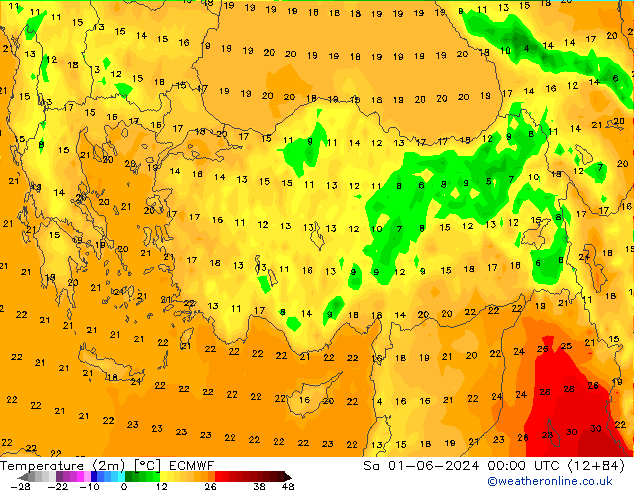 Sıcaklık Haritası (2m) ECMWF Cts 01.06.2024 00 UTC