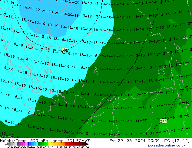 Z500/Yağmur (+YB)/Z850 ECMWF Çar 29.05.2024 00 UTC