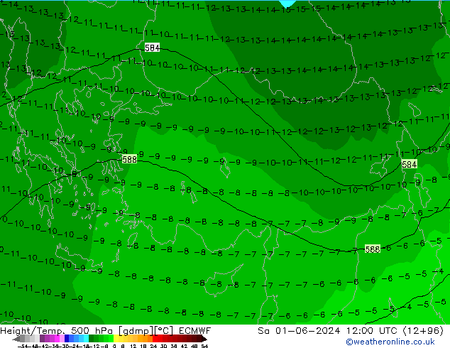 Z500/Rain (+SLP)/Z850 ECMWF so. 01.06.2024 12 UTC