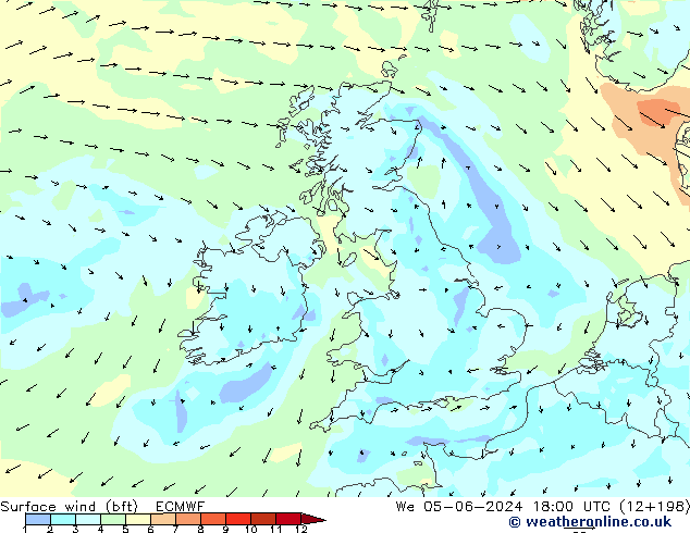 Surface wind (bft) ECMWF We 05.06.2024 18 UTC