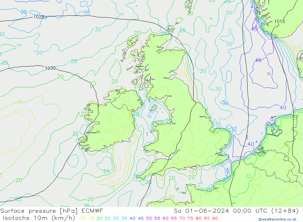 Isotachs (kph) ECMWF Sáb 01.06.2024 00 UTC