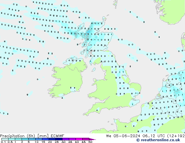 Z500/Rain (+SLP)/Z850 ECMWF mer 05.06.2024 12 UTC