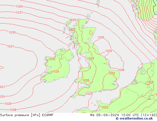 Surface pressure ECMWF We 05.06.2024 12 UTC